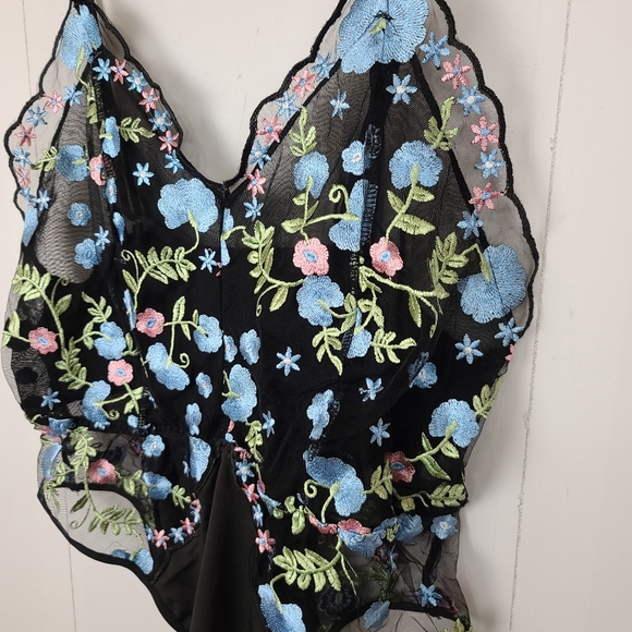 Shein New In Bag Floral Embroidered Babydoll Bodysuit Plus Curve Size 1xl - Picture 5 of 9